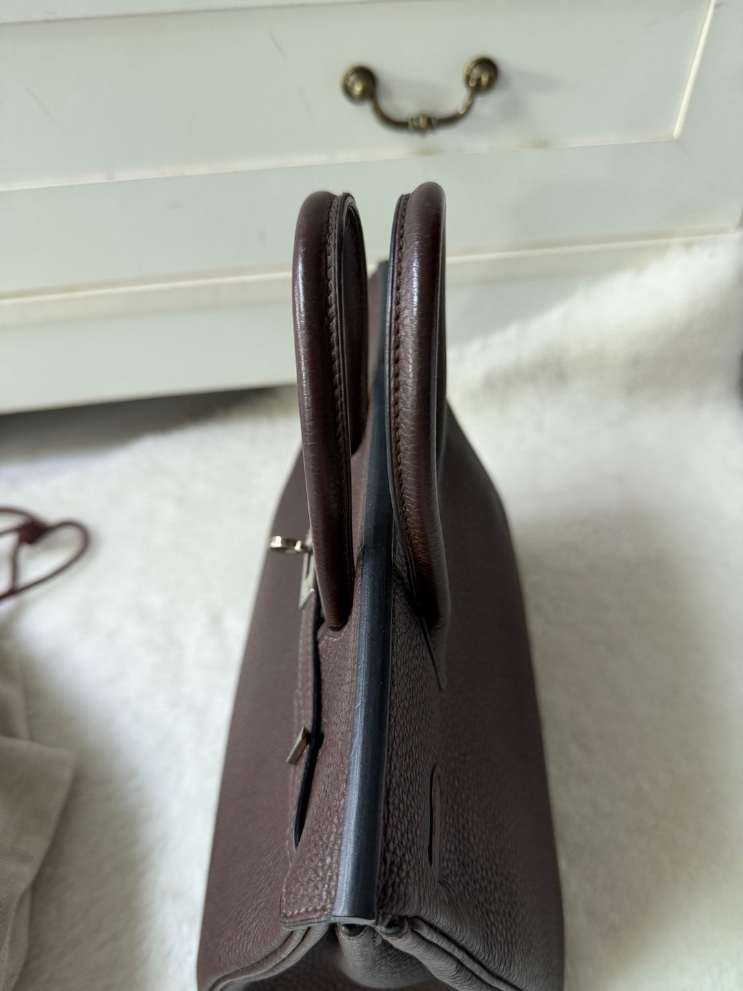 HERMES Cacao Togo Leather PHW Birkin 25 Stamp M in sq