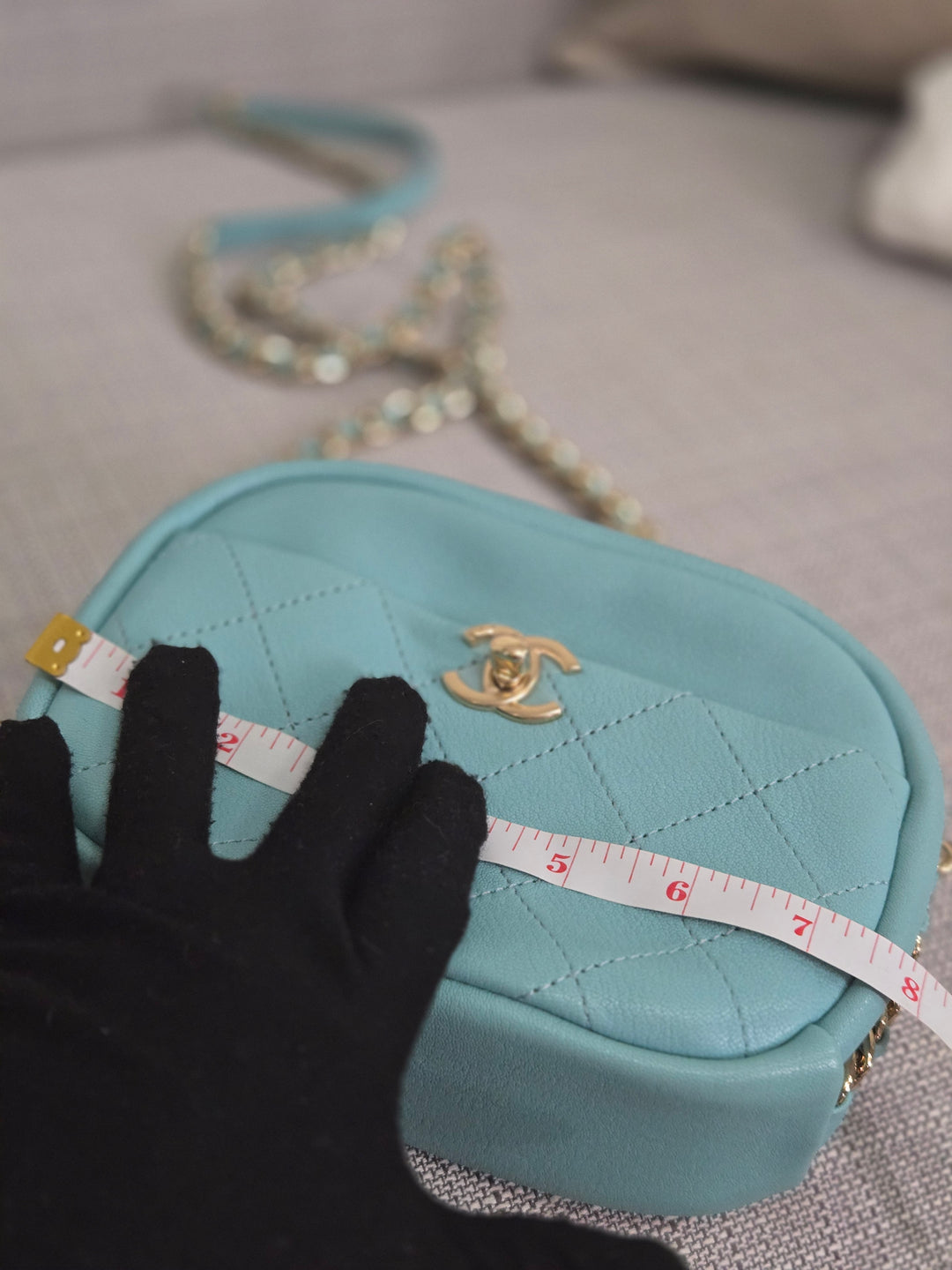 Chanel Series 26 2018/2019 19C Tiffany Blue Calfskin Casual Trip Camera Case Bag with Champagne GHW