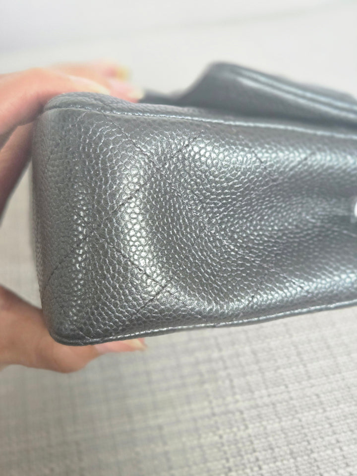 Chanel series 25 2018 Summer/Spring 18S Collection Pearly Dark Grey Caviar LGHW Mini Rectangular Flap Bag