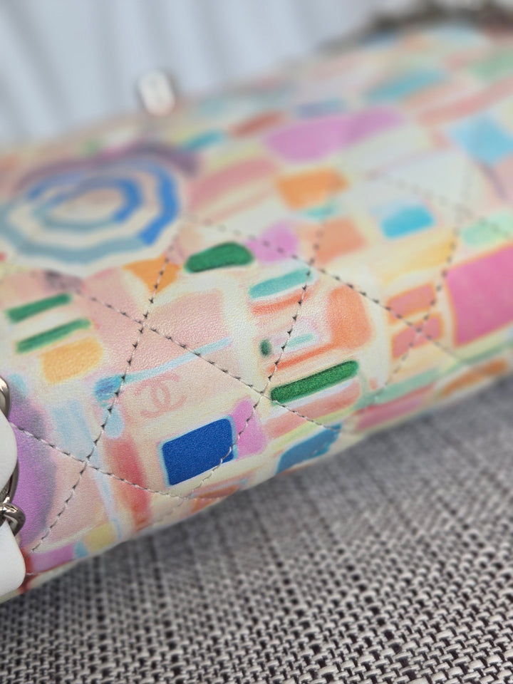 CHANEL Multi Color Rainbow Umbrella print calf skin SHW Medium Classic Double Flap Bag