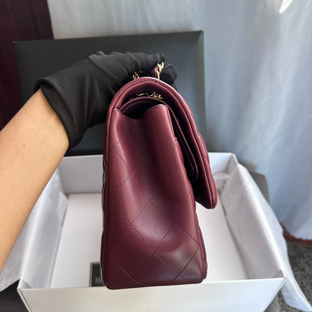 CHANEL series 16 Burgundy Lambskin LGHW Jumbo Timeless Classic Double Flap Bag 2012