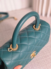 Load image into Gallery viewer, CHANEL series 27 2018 Teal caviar aged GHW SMALL coco handle flap bag with detachable strap
