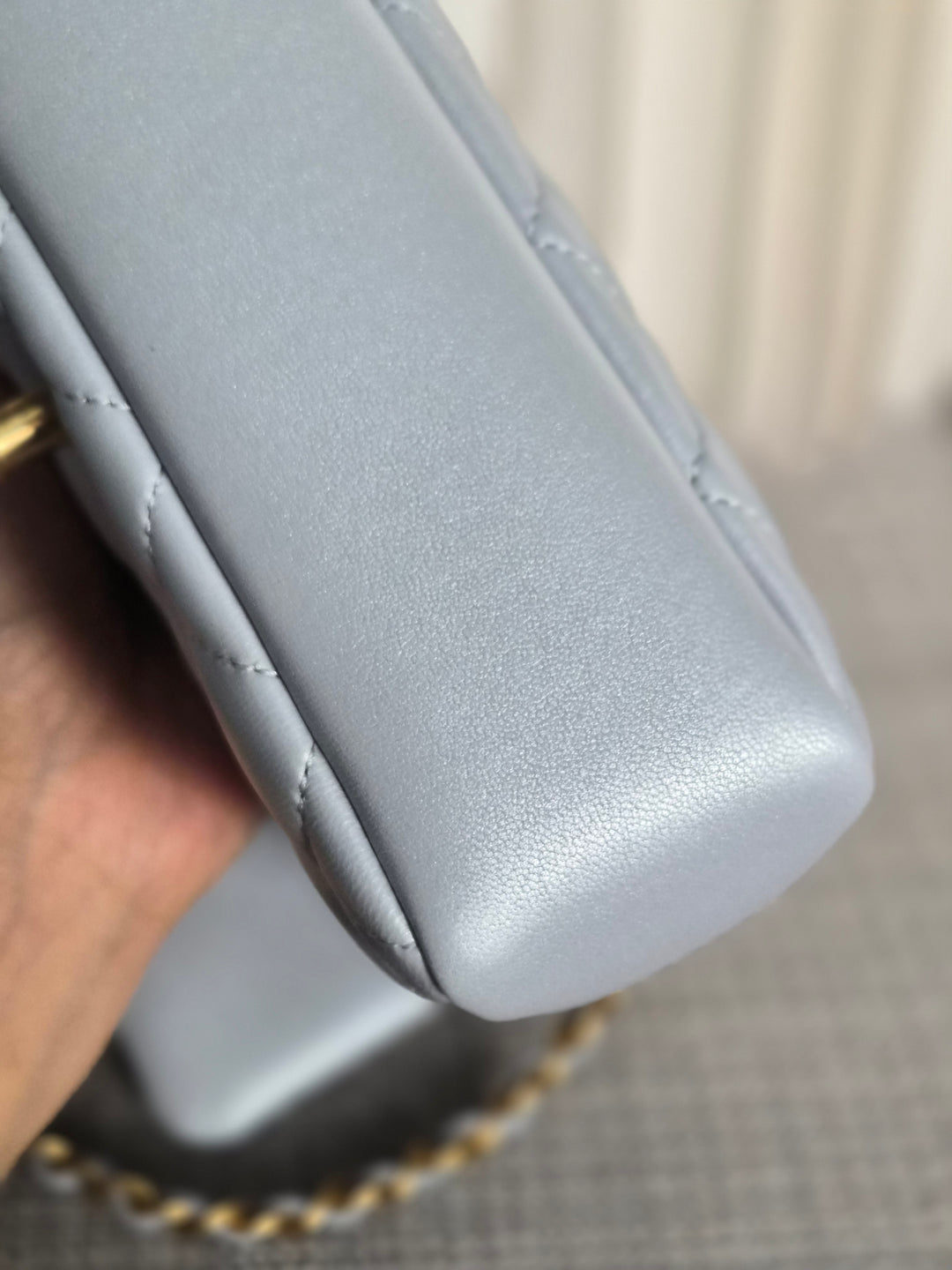 CHANEL Pearl Twist Pearly Silver Light Blue Lambskin Mini Flap Bag