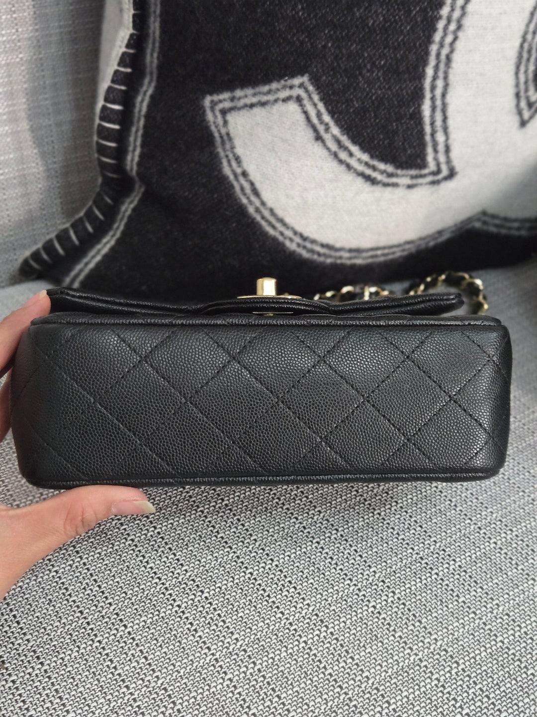 Chanel series 26 18B Collection Black Caviar Classic Mini Rectangular Flap Bag with champagne GHW