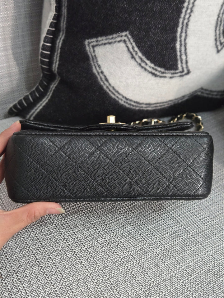 Chanel series 26 18B Collection Black Caviar Classic Mini Rectangular Flap Bag with champagne GHW
