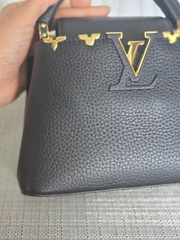 LOUIS VUITTON LV Capucines Mini Flower Crown Line in Black Taurillon Leather with detachable strap 2023