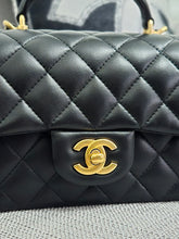 Load image into Gallery viewer, Chanel Black Lambskin GHW Top Handle Mini Rectangular Flap Bag
