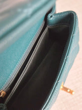 Load image into Gallery viewer, CHANEL series 27 2018 Teal caviar aged GHW SMALL coco handle flap bag with detachable strap
