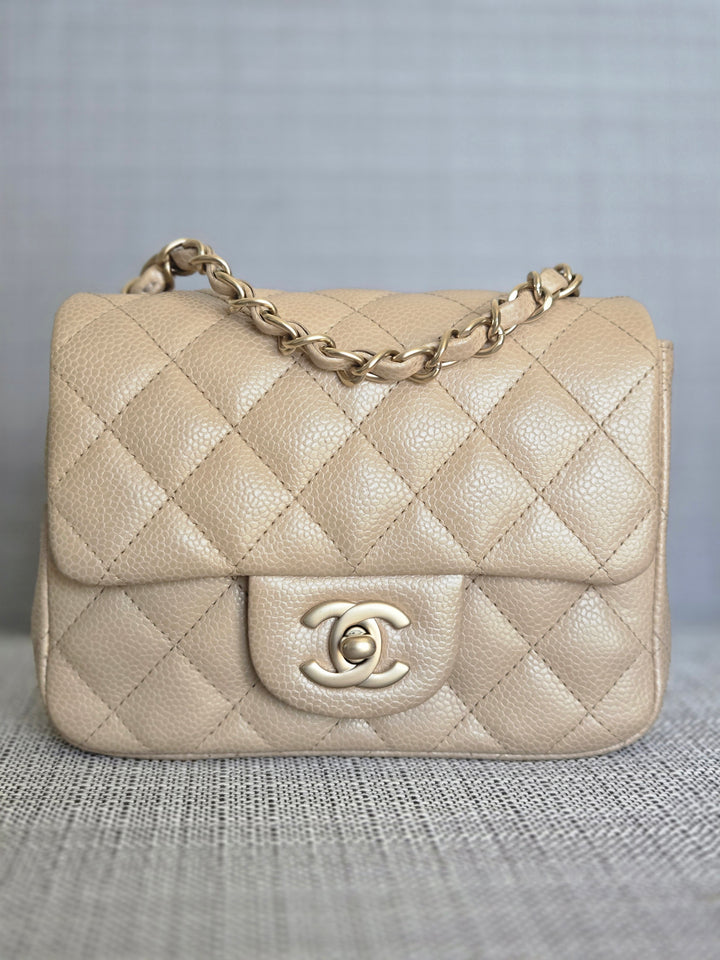 Chanel series 20 15C Collection Pearly Beige Caviar Brushed GHW Square Mini Flap Bag