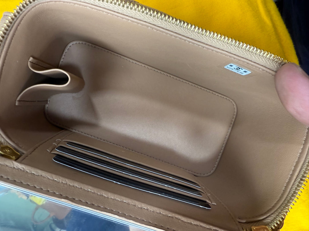 CHANEL Dark Beige Caviar Quiled Polly Pockets Cargo Small Vanity Case with Aged GHW