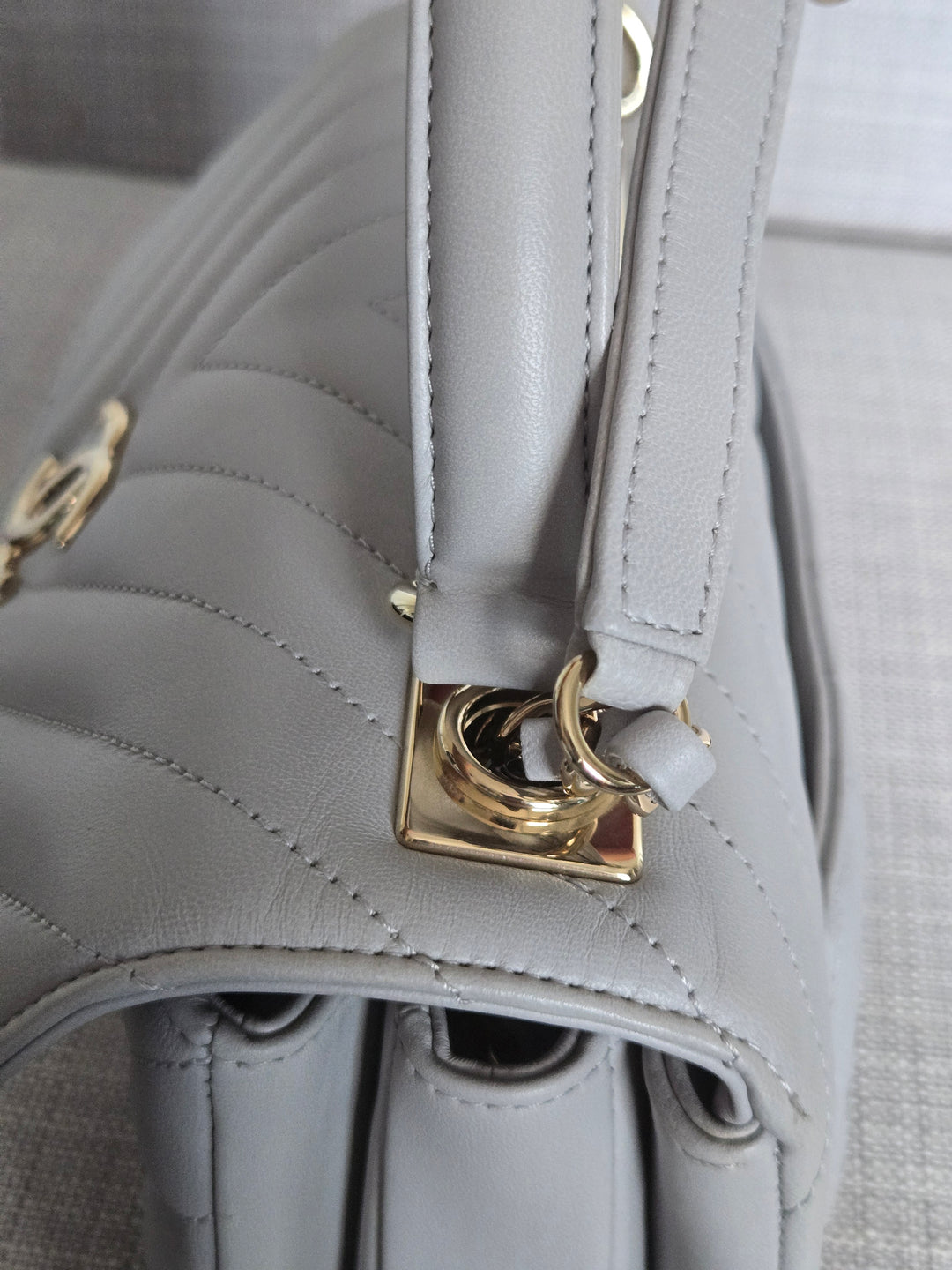 Chanel series 25 Grey Lambskin Chevron Trendy CC Top Handle Flap Bag Size Small with Champagne GHW and Detachable Shoulder strap