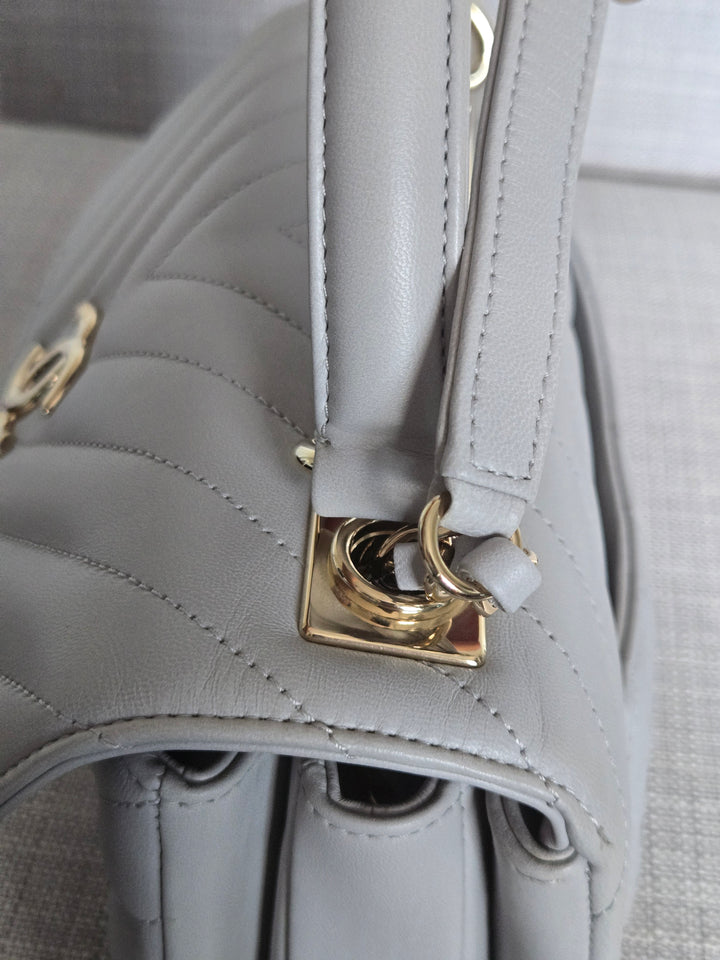 Chanel series 25 Grey Lambskin Chevron Trendy CC Top Handle Flap Bag Size Small with Champagne GHW and Detachable Shoulder strap