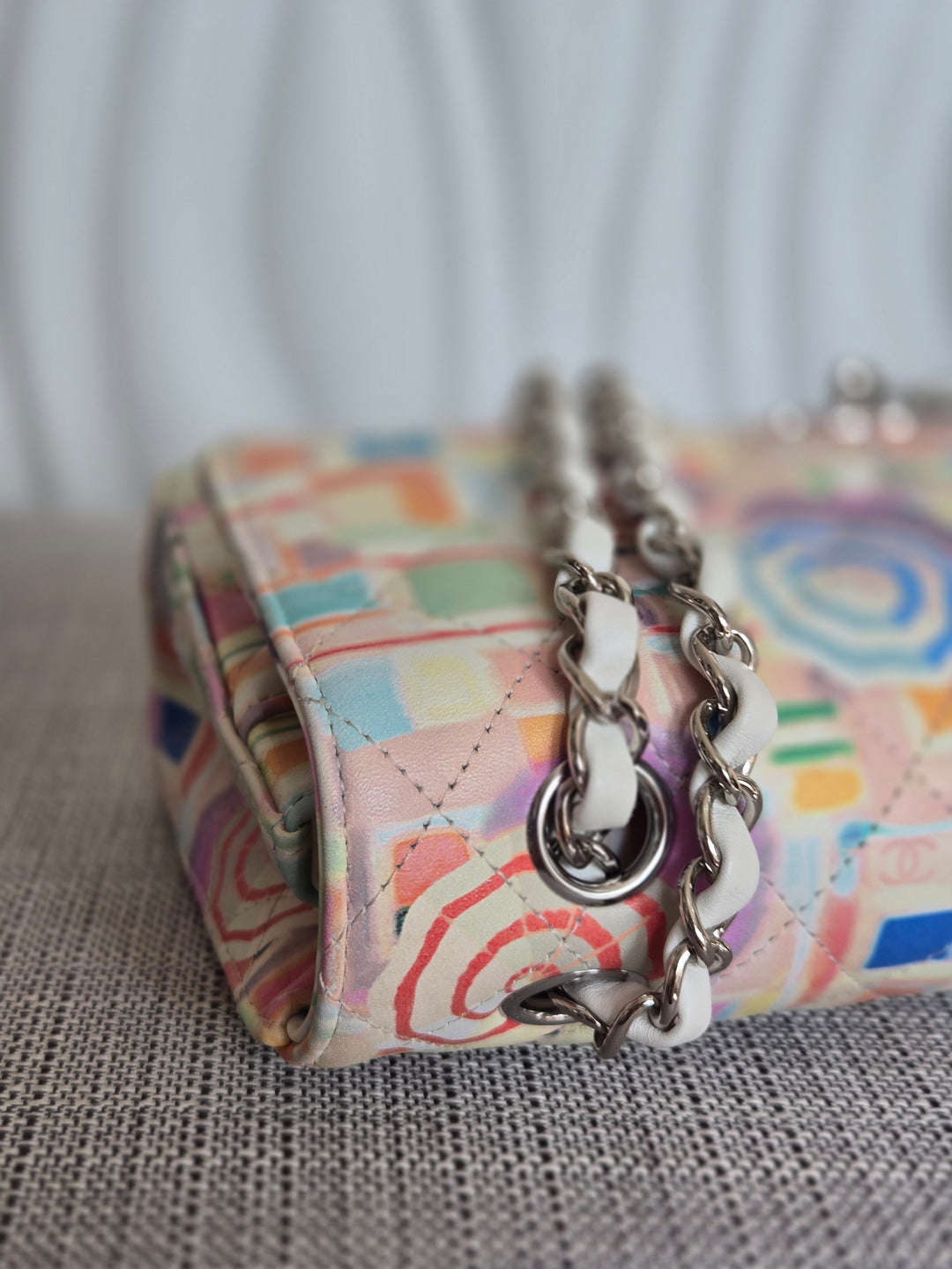 CHANEL Multi Color Rainbow Umbrella print calf skin SHW Medium Classic Double Flap Bag