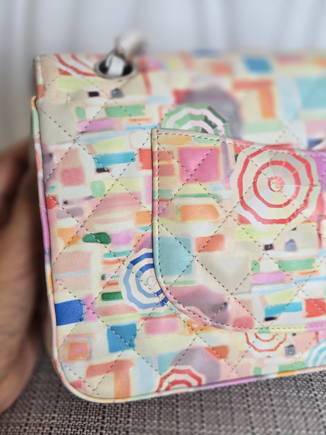 CHANEL Multi Color Rainbow Umbrella print calf skin SHW Medium Classic Double Flap Bag