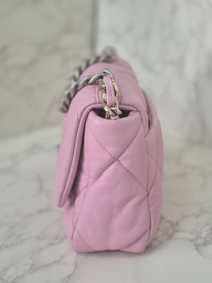 CHANEL 19 size Small in Pink Lambskin SHW 22B 2022 Flap Bag with Top Handle