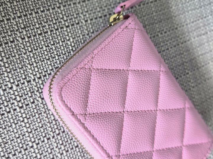 Chanel 23P collection 2023 Mauve undertone Pink Caviar Big Logo LGHW Zippy Coin Purse 2023 with mint green lining
