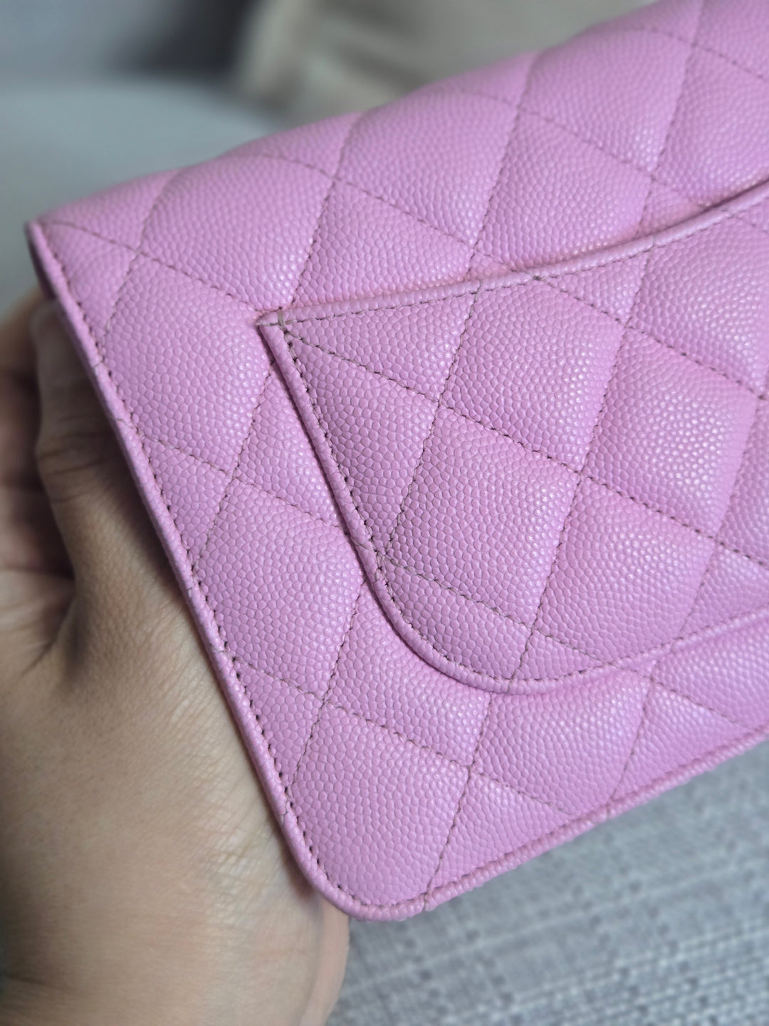 Chanel 23P Collection 2023 Mauve undertone Pink Caviar Champagne GHW Classic Wallet on chain (WOC)