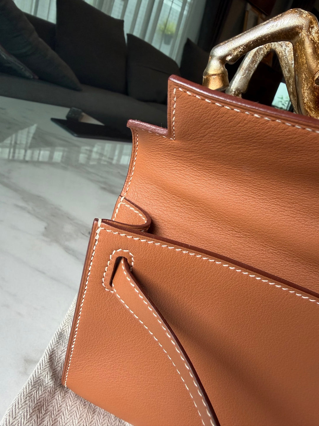 Hermès Kelly Cut Gold Swift Leather PHW Stamp R 2014