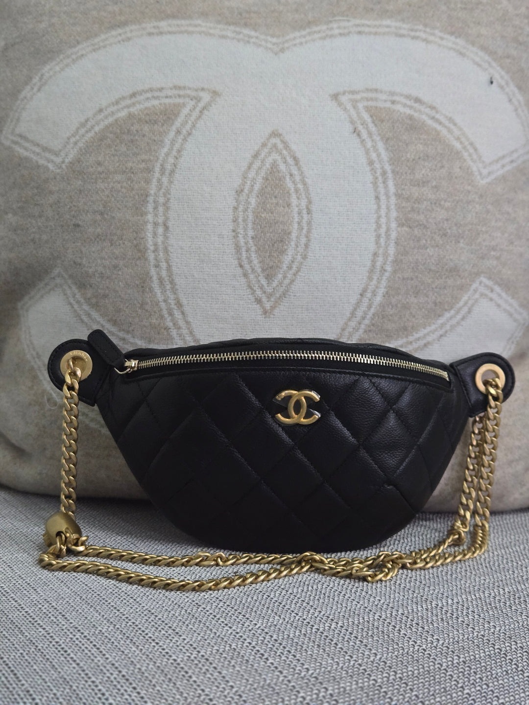Chanel 24B 2024 Fall/Winter Black Caviar GHW Sweetheart Adjustable chain Waist Bag/Fanny Bag/Bum Bag