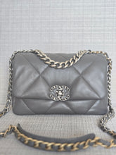 Load image into Gallery viewer, Chanel 19 size Small From 2022 in Dark grey Lambskin Mixed GHW with Silver colourway Flap Bag with Top Handle
