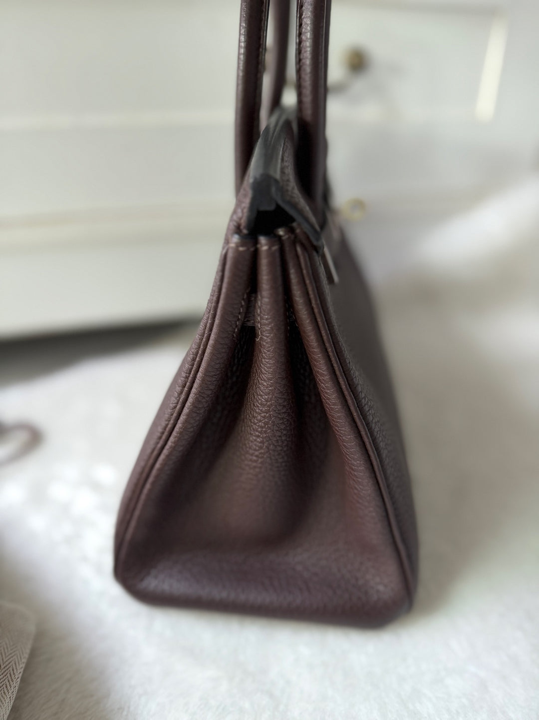 HERMES Cacao Togo Leather PHW Birkin 25 Stamp M in sq