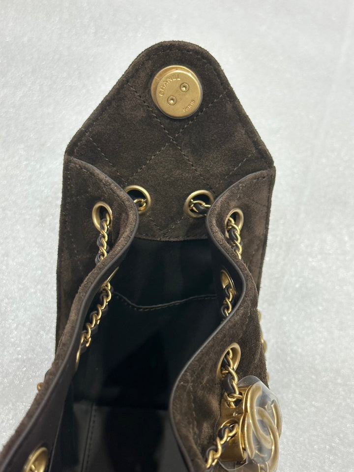 CHANEL 26C Brown Suede Aged GHW Mini 25 Hobo Bag