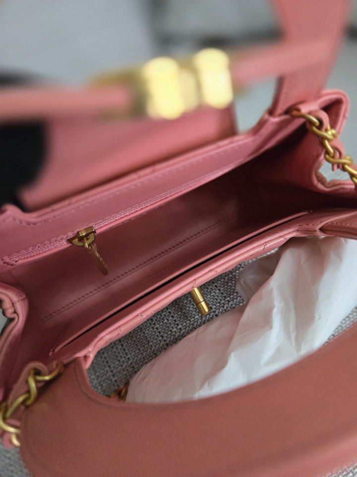 Chanel 23K Pink Lambskin GHW Nano Kelly Shopping Bag size Small (19 cms AS4416)