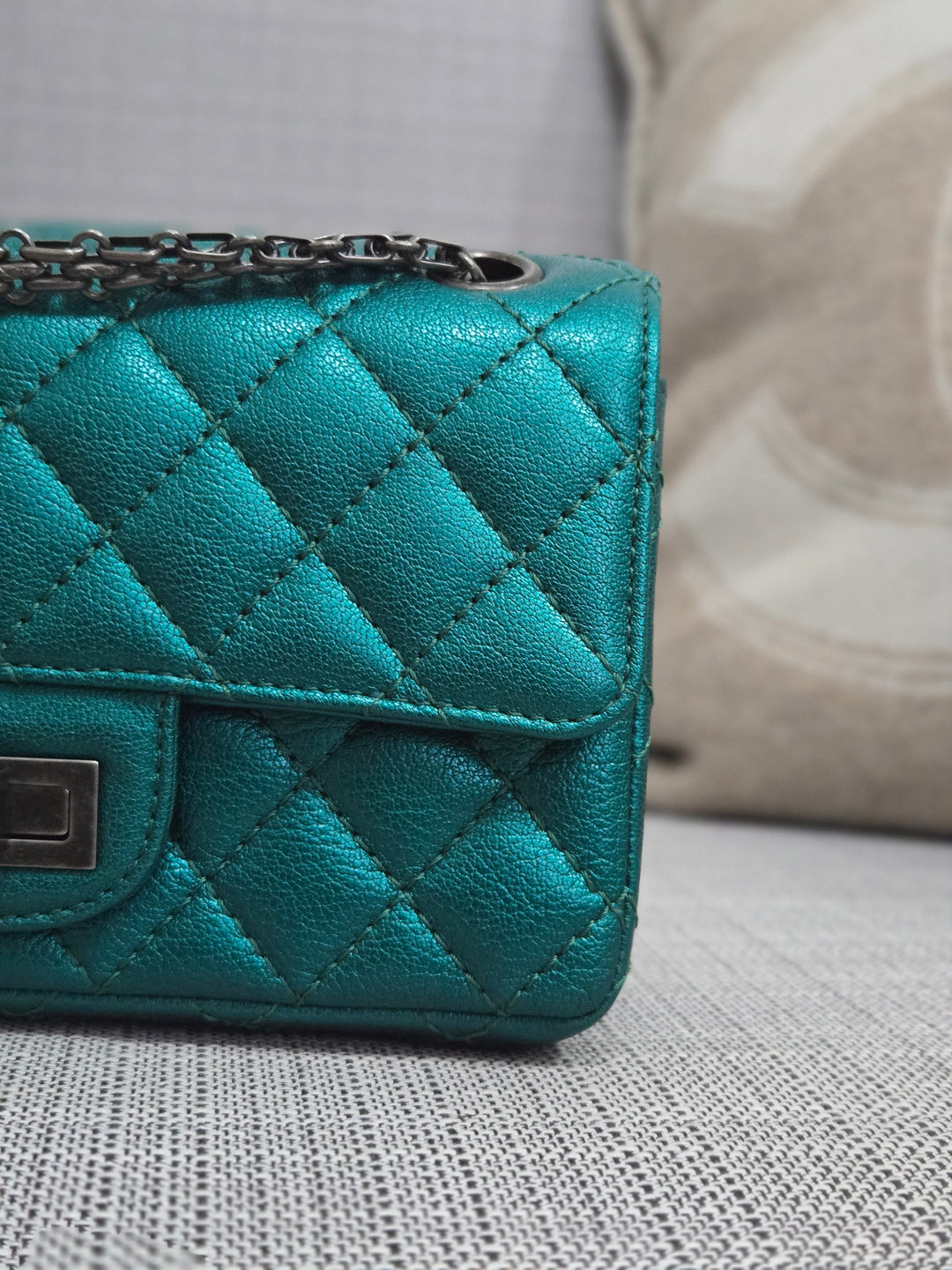 Chanel Series 28 Emerald Green Turquoise Calf skin 2.55 Reissue Mini Flap Bag with Ruthenium Hardwars