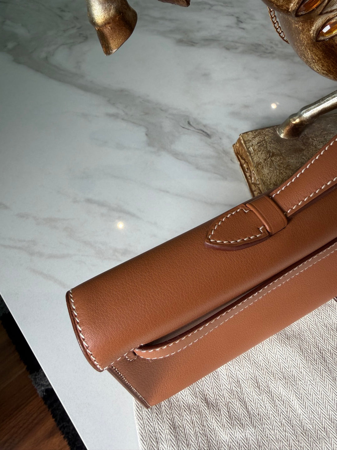 Hermès Kelly Cut Gold Swift Leather PHW Stamp R 2014