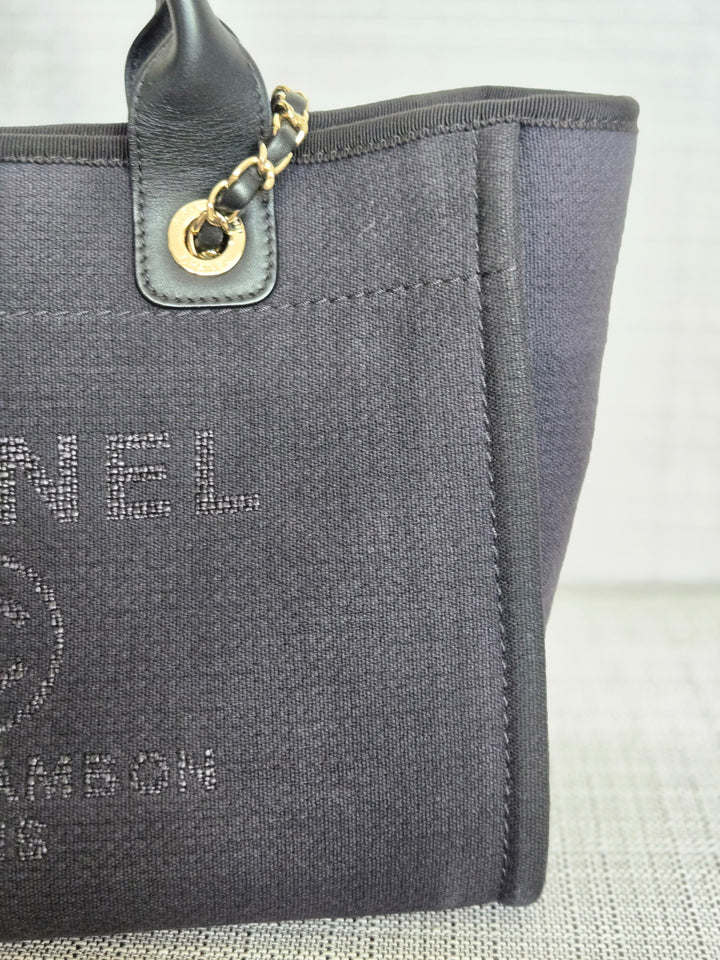 Chanel 22B Collection 2022 Black Tweed Small Deauville Tote with Top Handle with LGHW