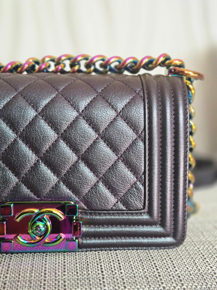 CHANEL series 21 16C Collection Iridescent Purple Calf skin Mermaid rainbow hardware SMALL Le Boy Flap Bag