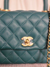 Load image into Gallery viewer, CHANEL series 27 2018 Teal caviar aged GHW SMALL coco handle flap bag with detachable strap
