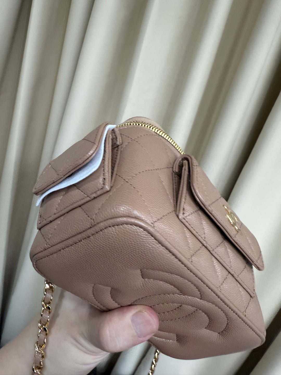 CHANEL Dark Beige Caviar Quiled Polly Pockets Cargo Small Vanity Case with Aged GHW