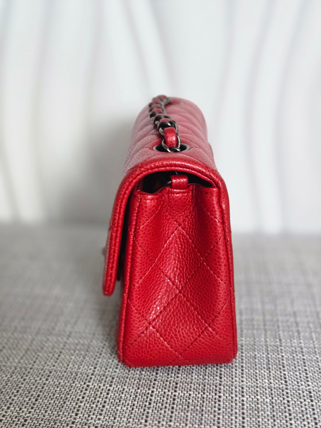 CHANEL series 21 15B collection Red lipstick caviar Ruthenium Hardware Mini Rectangular Flap Bag 2015 15B collection