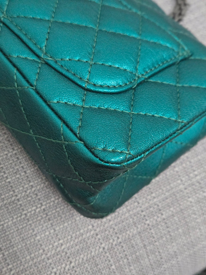 Chanel Series 28 Emerald Green Turquoise Calf skin 2.55 Reissue Mini Flap Bag with Ruthenium Hardwars