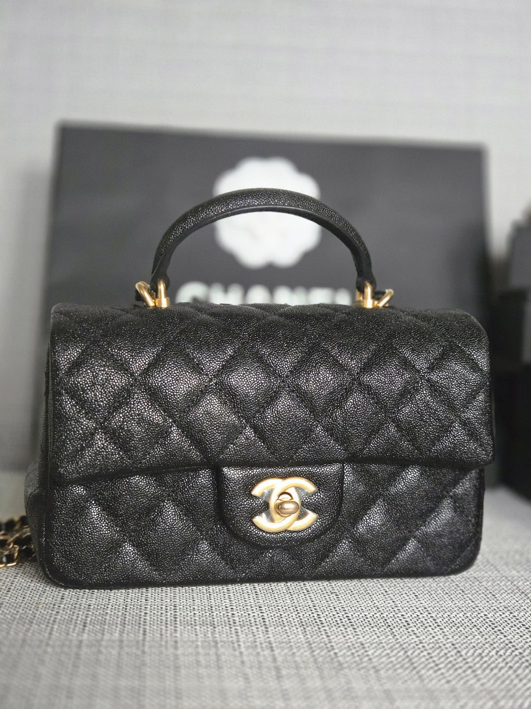 Chanel series 31 21S 2021 Collection Black Caviar Aged GHW Mini Rectangular Flap Bag with Top Handle