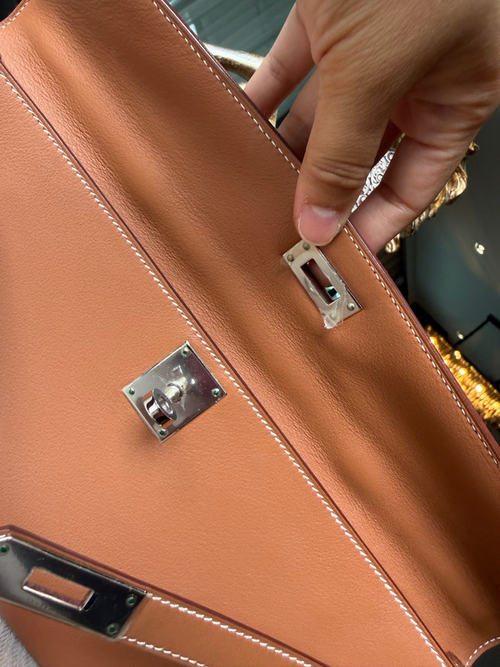 Hermès Kelly Cut Gold Swift Leather PHW Stamp R 2014