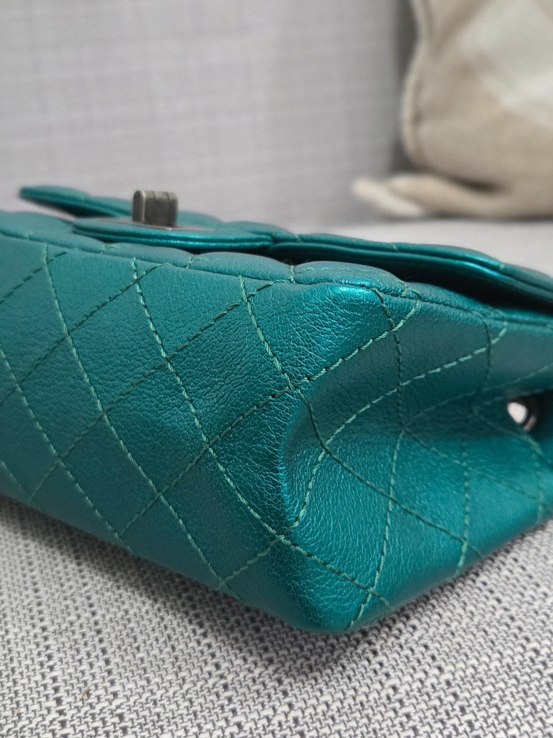 Chanel Series 28 Emerald Green Turquoise Calf skin 2.55 Reissue Mini Flap Bag with Ruthenium Hardwars