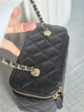 Load image into Gallery viewer, Chanel Black Caviar champagne GHW Small Vanity Case with Chain
