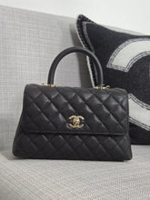 Load image into Gallery viewer, Chanel Black Caviar Champagne GHW Coco Handle Flap Bag size Small with Detachable Strap
