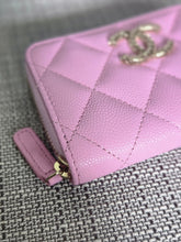 Load image into Gallery viewer, Chanel 23P collection 2023 Mauve undertone Pink Caviar Big Logo LGHW Zippy Coin Purse 2023 with mint green lining
