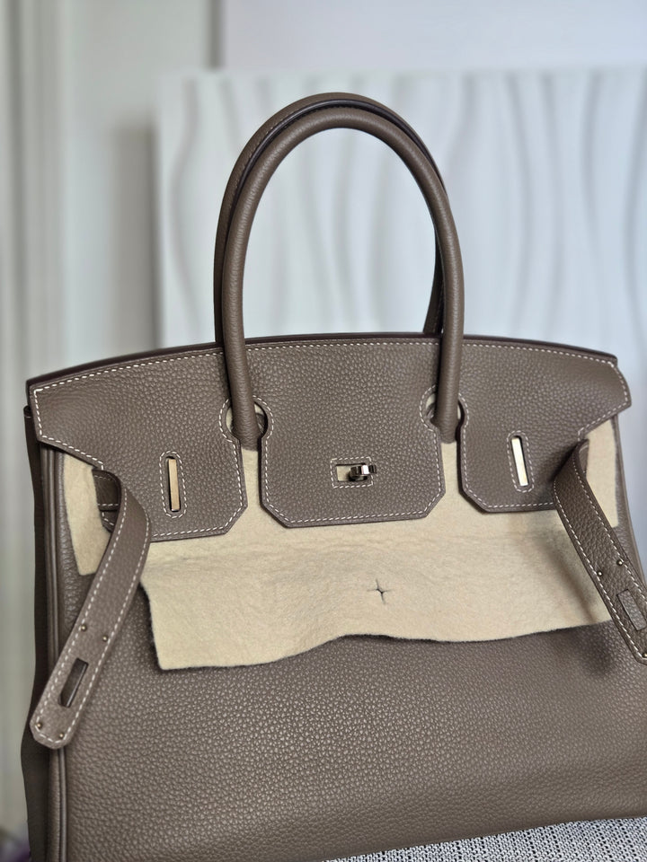 Hermes Etoupe Taupe Togo Leather PHW Birkin 30 Stamp C 2018