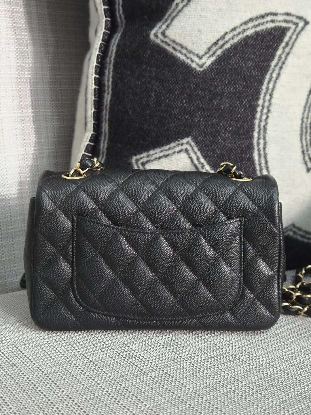 Chanel series 26 18B Collection Black Caviar Classic Mini Rectangular Flap Bag with champagne GHW