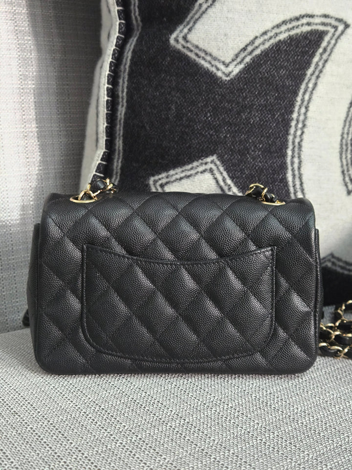 Chanel series 26 18B Collection Black Caviar Classic Mini Rectangular Flap Bag with champagne GHW
