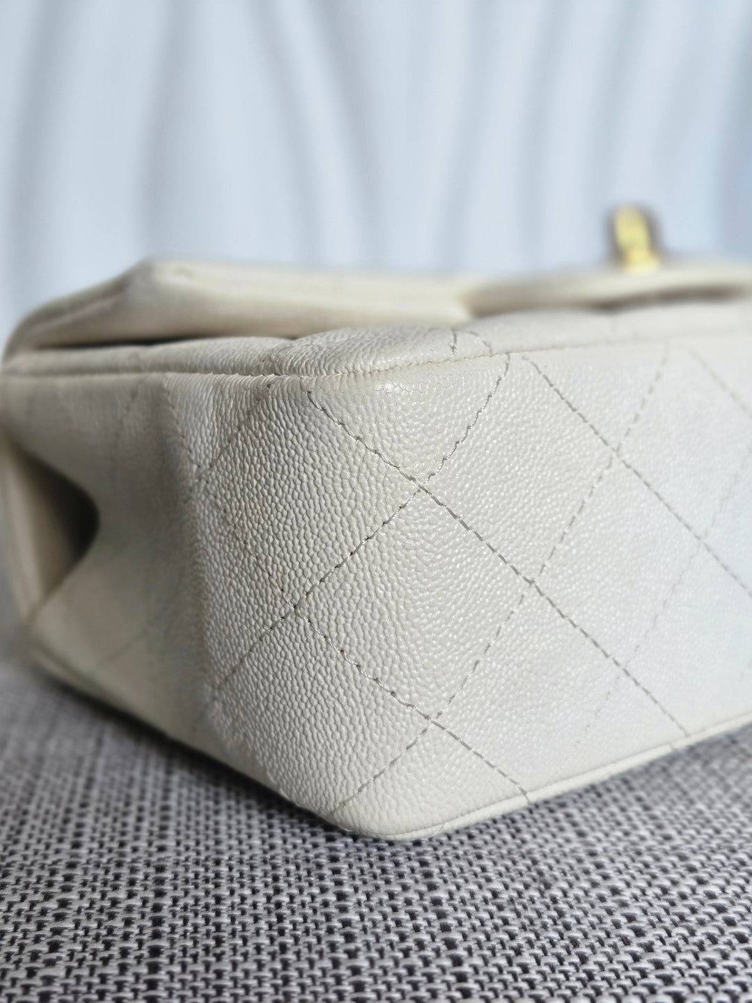 CHANEL 21S Series 31 White Caviar Aged GHW Top Handle Mini Rectangular Flap Bag