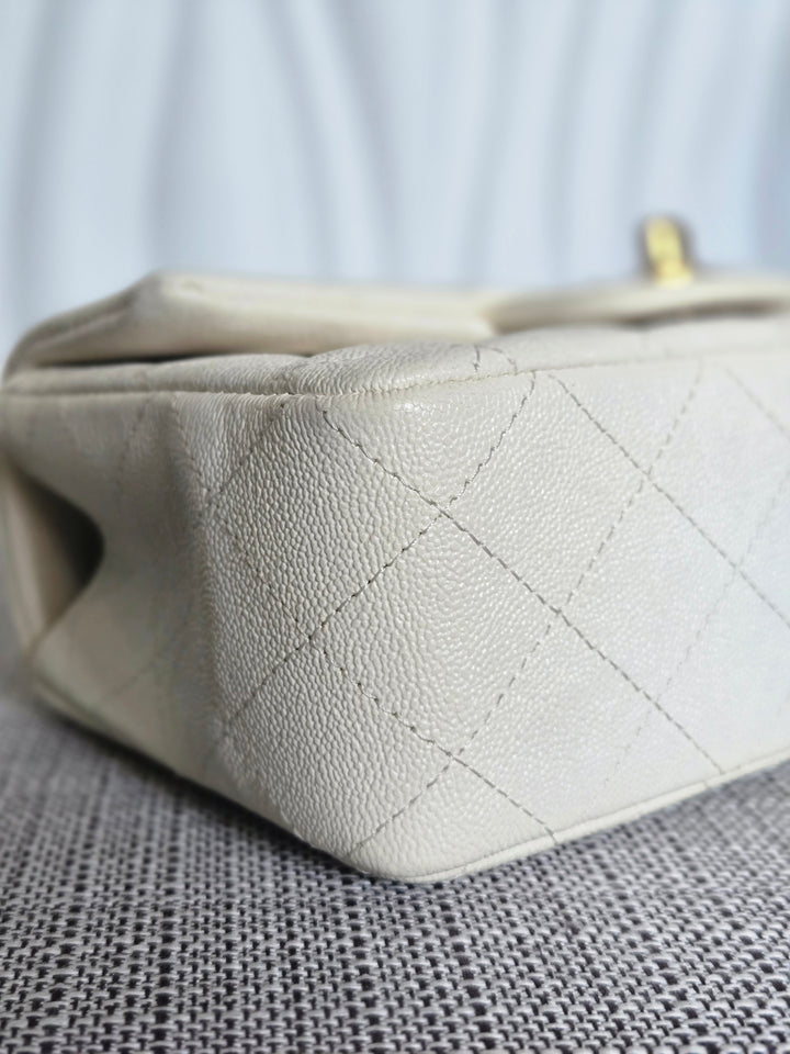 CHANEL 21S Series 31 White Caviar Aged GHW Top Handle Mini Rectangular Flap Bag
