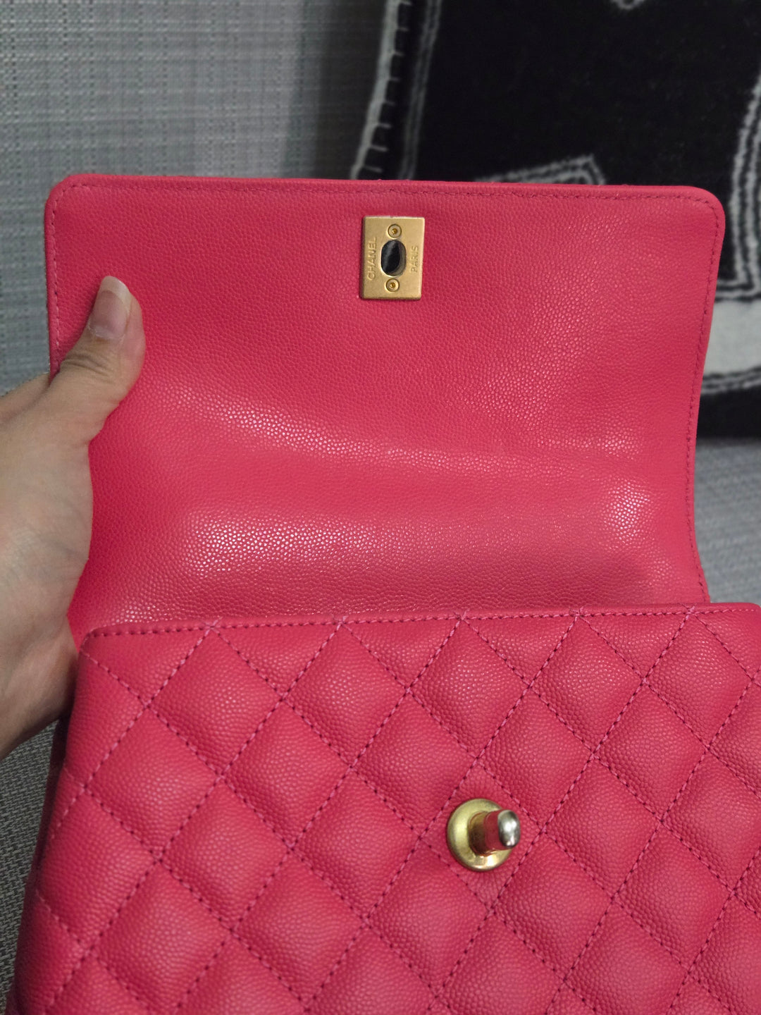 Chanel 23P 2023 Pre Spring/Summer Collection Pink Caviar Aged GHW Coco Handle with Detachable Strap and enchained handle size Small
