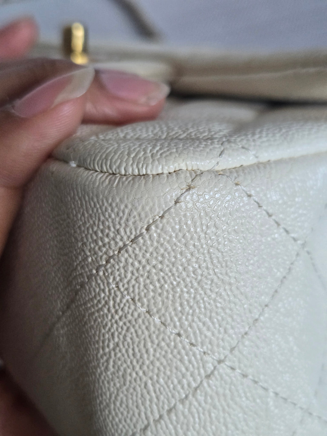 CHANEL 21S Series 31 White Caviar Aged GHW Top Handle Mini Rectangular Flap Bag