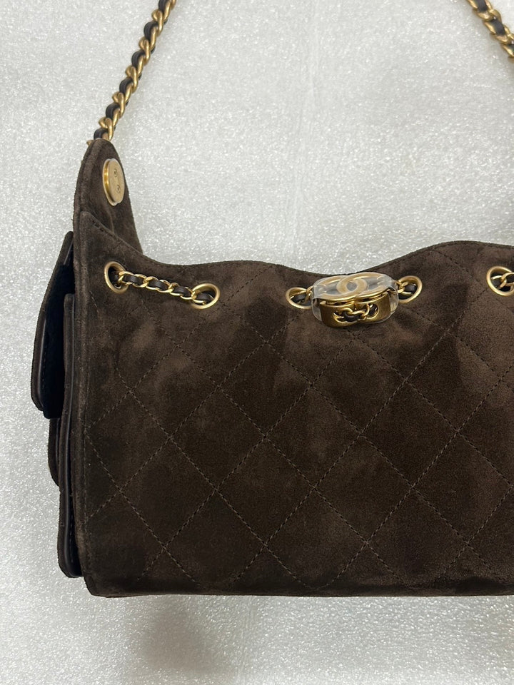 CHANEL 26C Brown Suede Aged GHW Mini 25 Hobo Bag