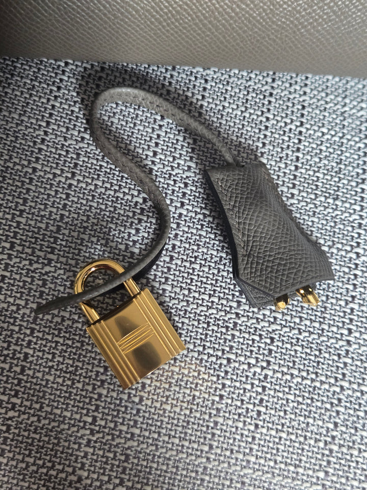 Hermes Birkin 25 Gris Etain Epsom Sellier Leather GHW stamp B 2023